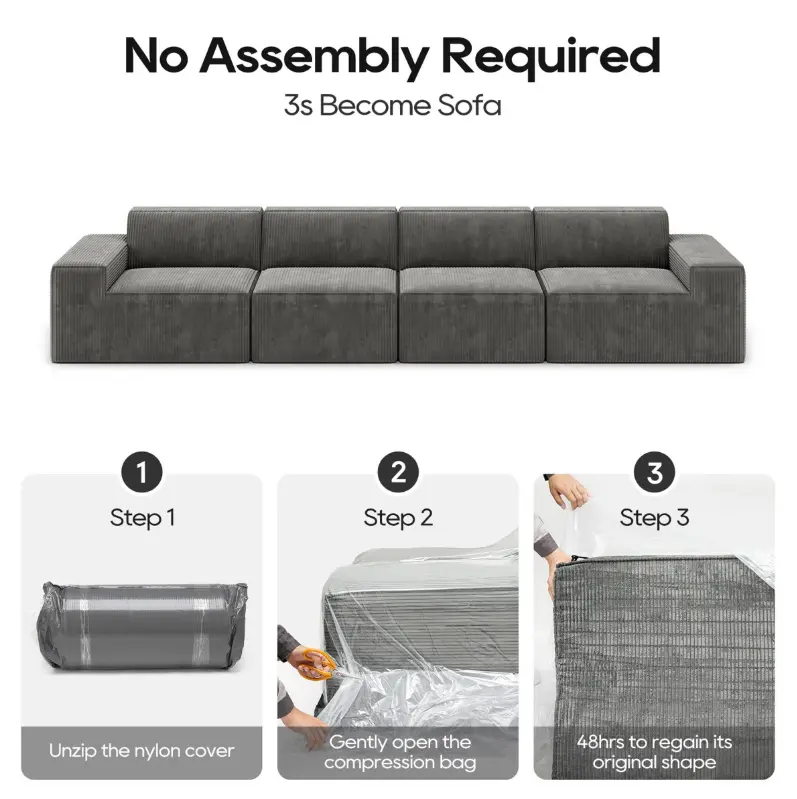 4-Seater Modular Boneless Compression Sofa with Ottoman