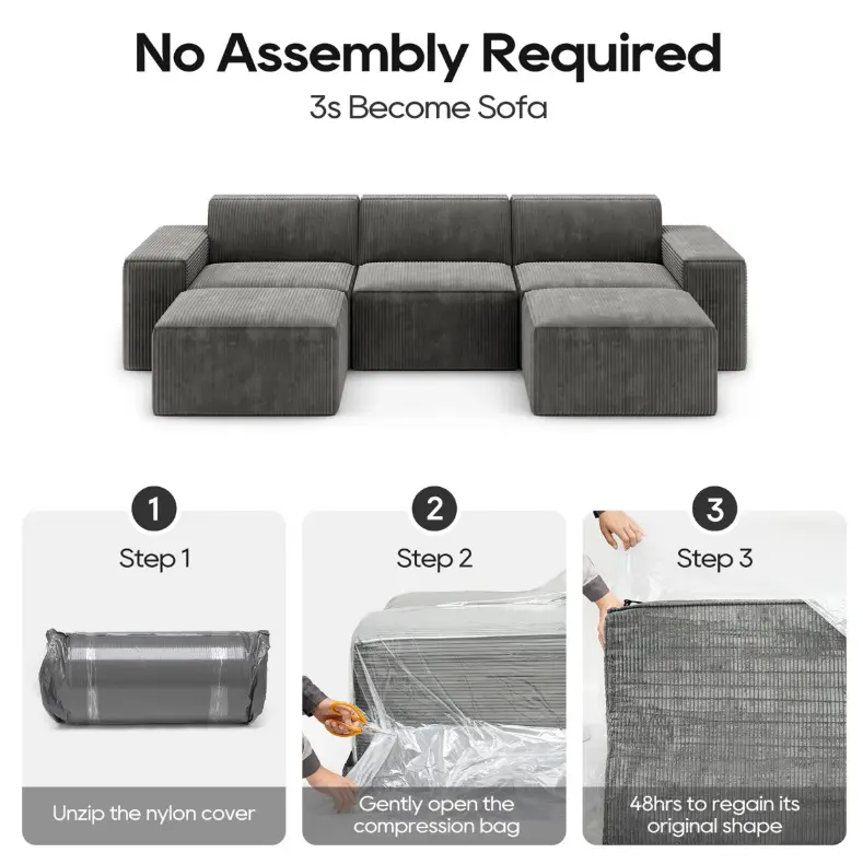 3-Seater Modular Sectional Compressed Sofa