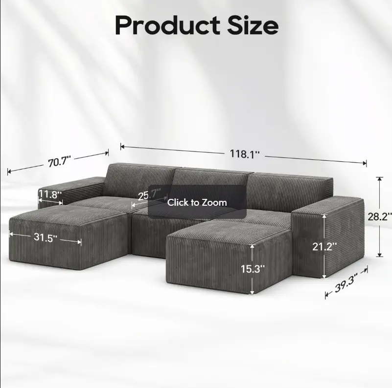 3-Seater Modular Sectional Compressed Sofa