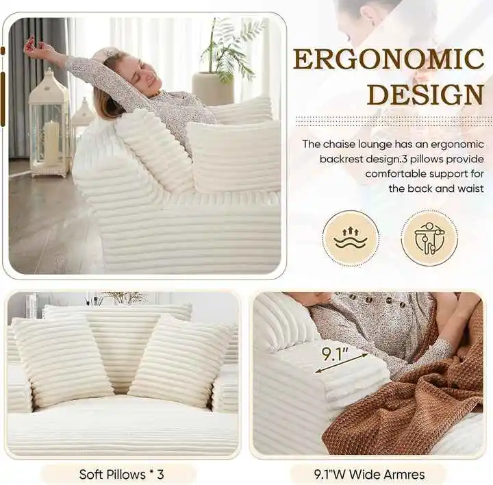 Oversized Soft Cloud Chaise Lounge Sofa With Compression Package