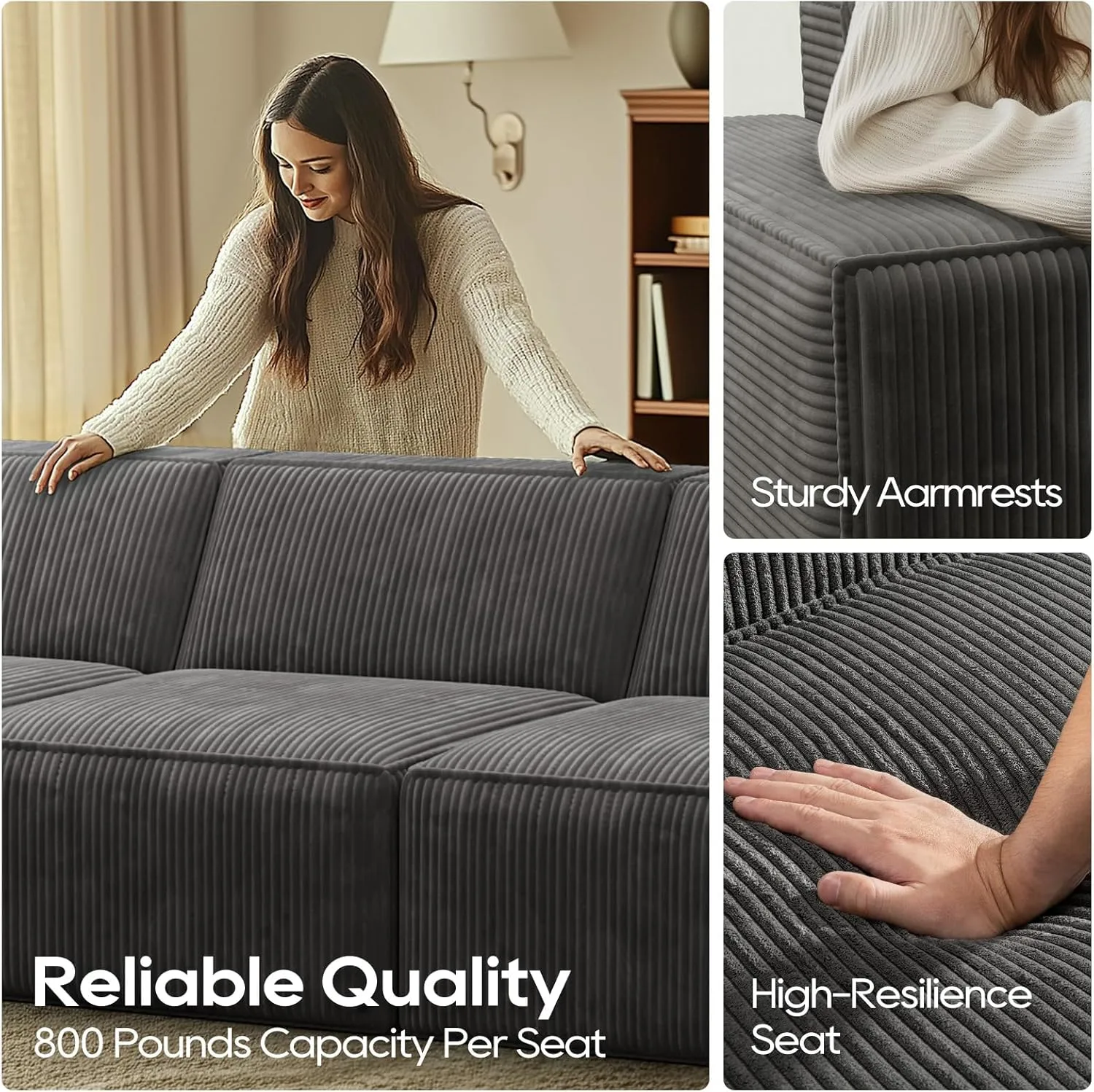 4-Seater Modular Boneless Compression Sofa with Ottoman