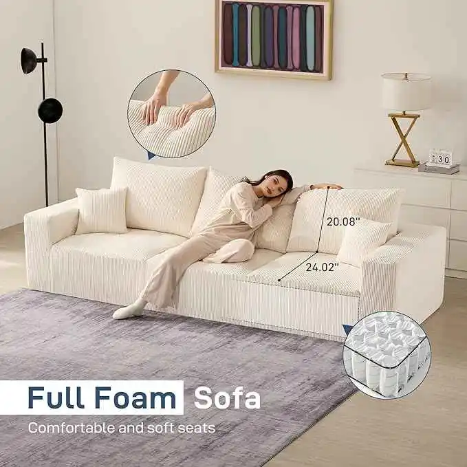 113in Sectional Cloud Boneless Sofa | Living Room Compression Furniture
