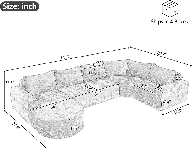 141.7 inch U-shape Modular Combination Compression Sofa