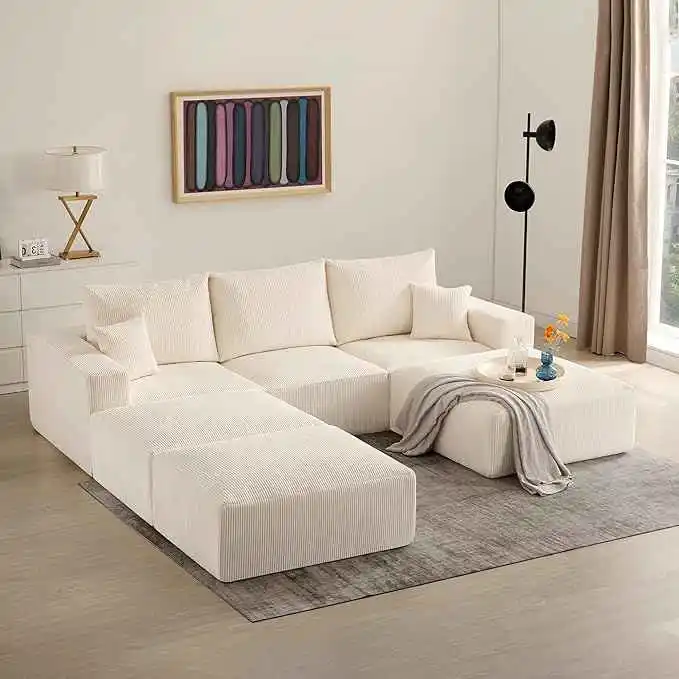 113in Sectional Cloud Boneless Sofa | Living Room Compression Furniture