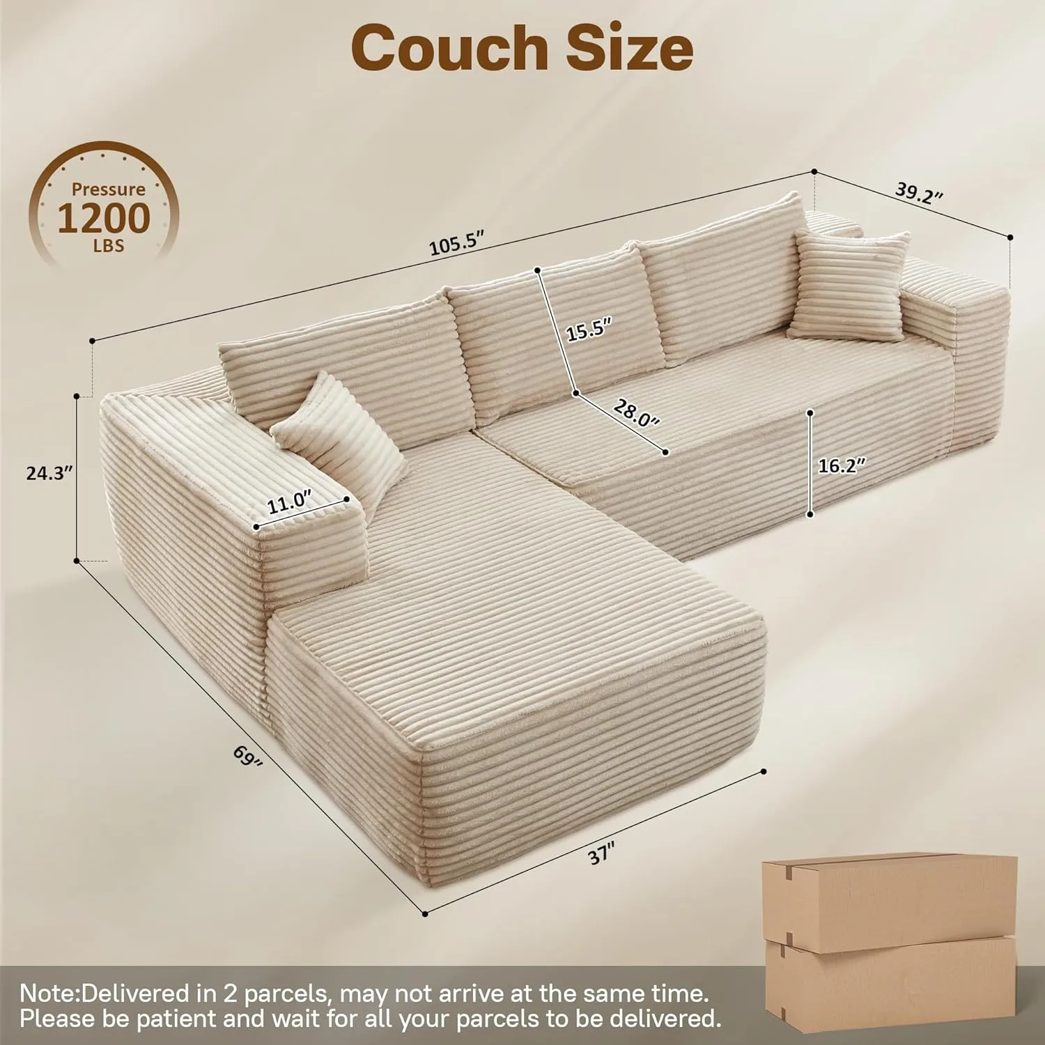 106in L-Shape Modular Combination Sponge Sofa