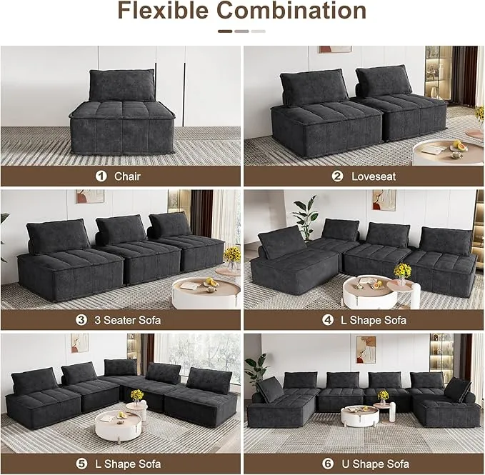 Modular Combination Upholstered Compressible Sofa