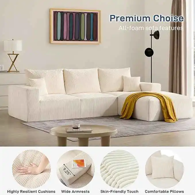 113in Sectional Cloud Boneless Sofa | Living Room Compression Furniture