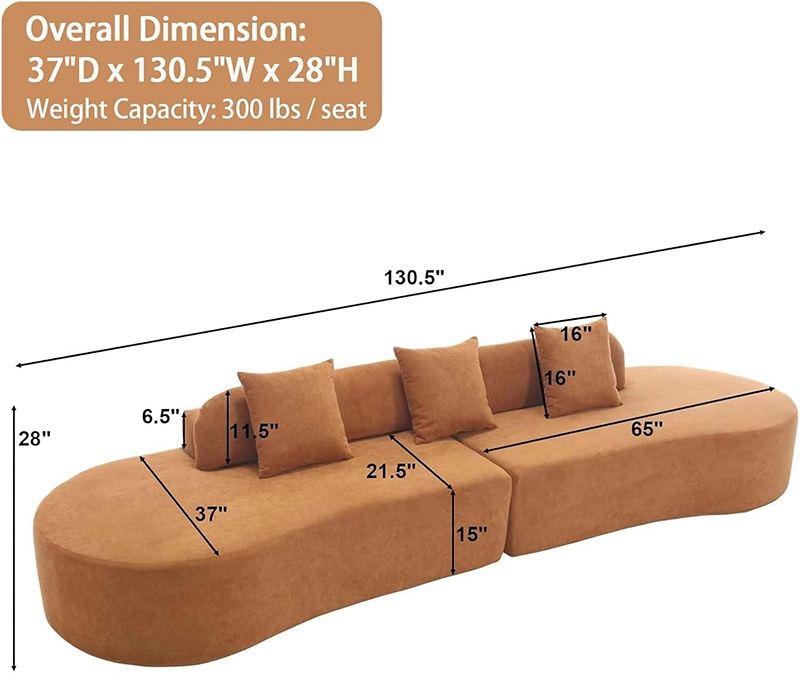 Curved Sectional Couch For Living Room, Apartment and Bedroom