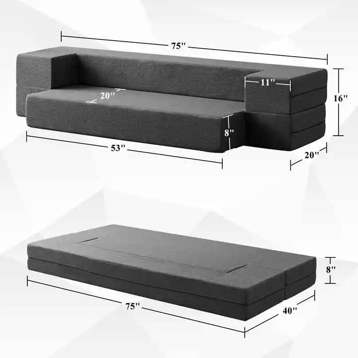 Custom Convertible Floor Sofa Bed & Futon Couch with High Density Compressed Foam