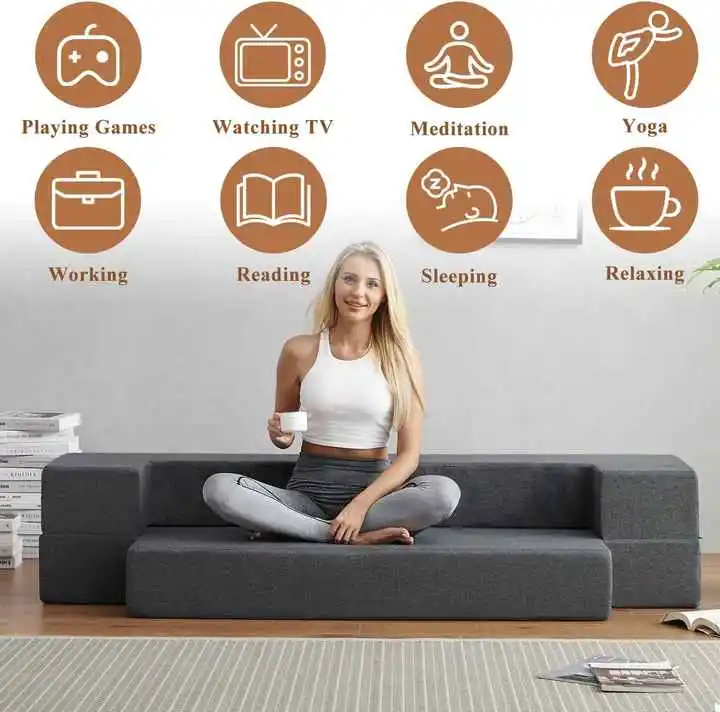 Custom Convertible Floor Sofa Bed & Futon Couch with High Density Compressed Foam