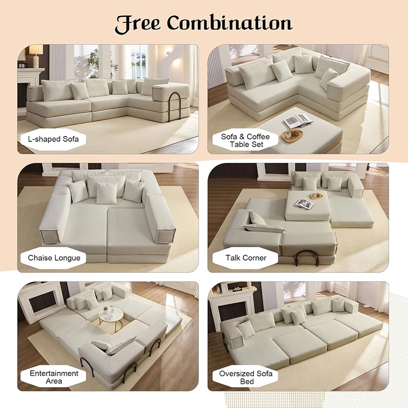 118" Living Room Modular Compressed Foam Sofa Bed