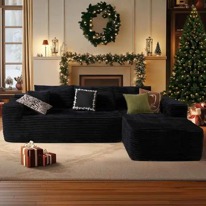 Customized L-shaped Sofa With Lounge Chaise: Vacuum Compression Package