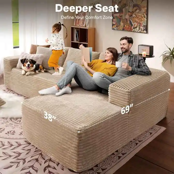 Customized L-shaped Sofa With Lounge Chaise: Vacuum Compression Package