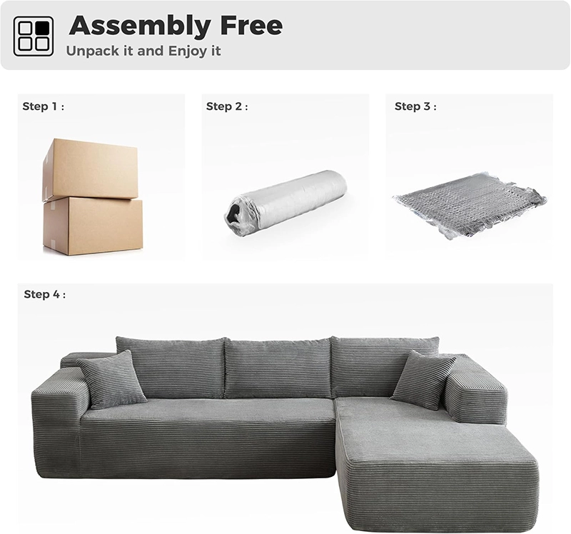 Customized L-shaped Sofa With Lounge Chaise: Vacuum Compression Package