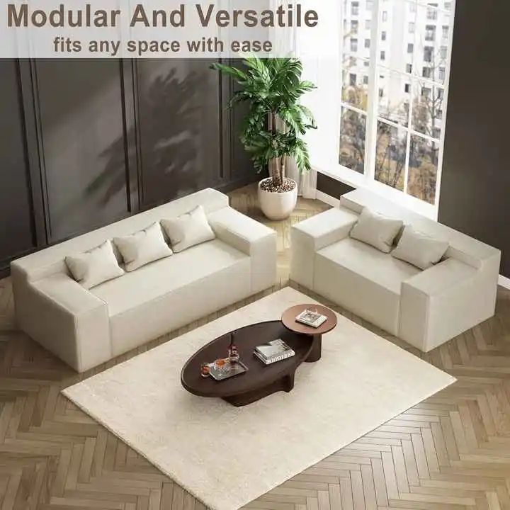 3-Seater Compressed Sofa with Resistant Linen and High Density Foam