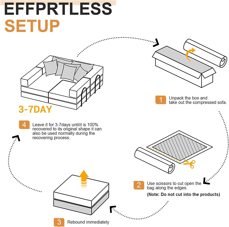 118" Living Room Modular Compressed Foam Sofa Bed