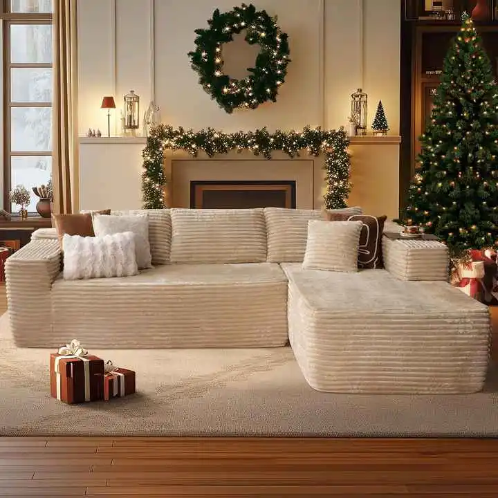 Customized L-shaped Sofa With Lounge Chaise: Vacuum Compression Package