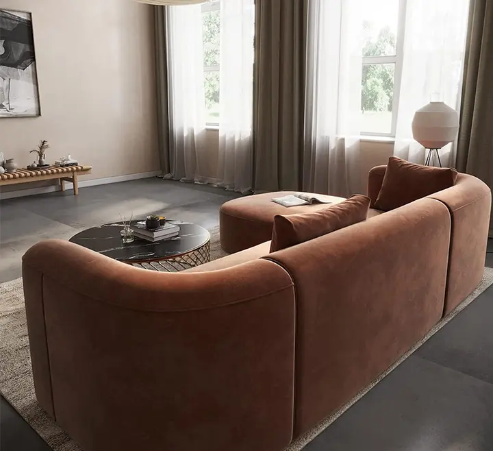 3-Seater Curved High Density Sponge Compressed Sofa for Home and Hotel