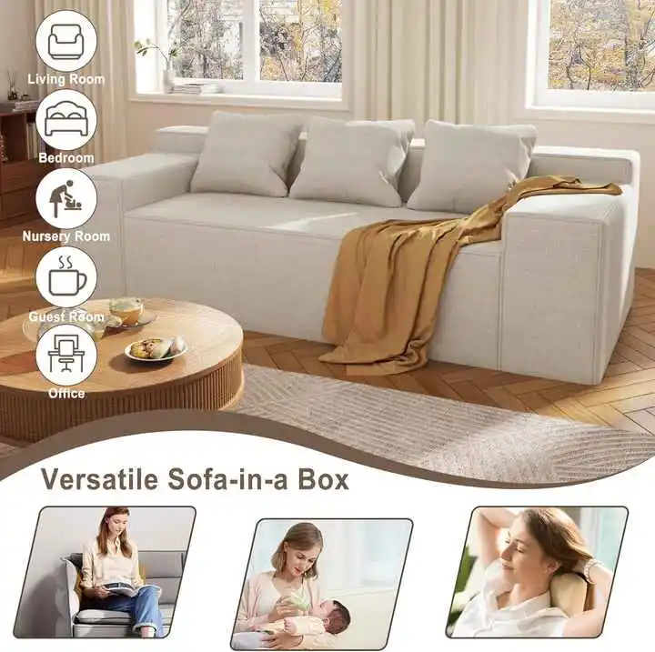 3-Seater Compressed Sofa with Resistant Linen and High Density Foam