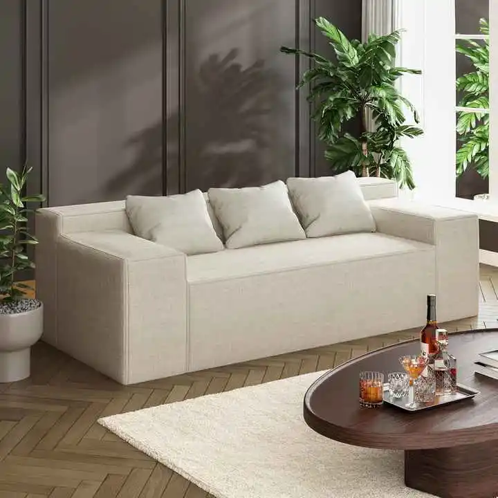3-Seater Compressed Sofa with Resistant Linen and High Density Foam