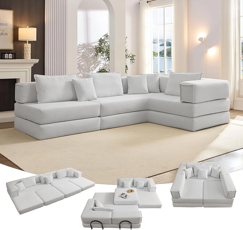 118" Living Room Modular Compressed Foam Sofa Bed