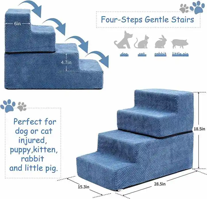 4-Step Compressible Foam Pets Steps For Dogs and Smaller Elder Pets