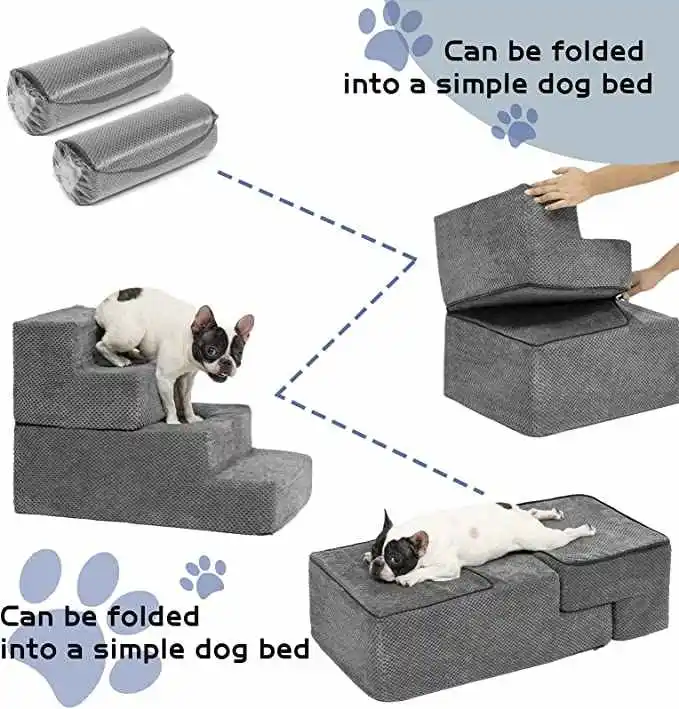4-Step Compressible Foam Pets Steps For Dogs and Smaller Elder Pets