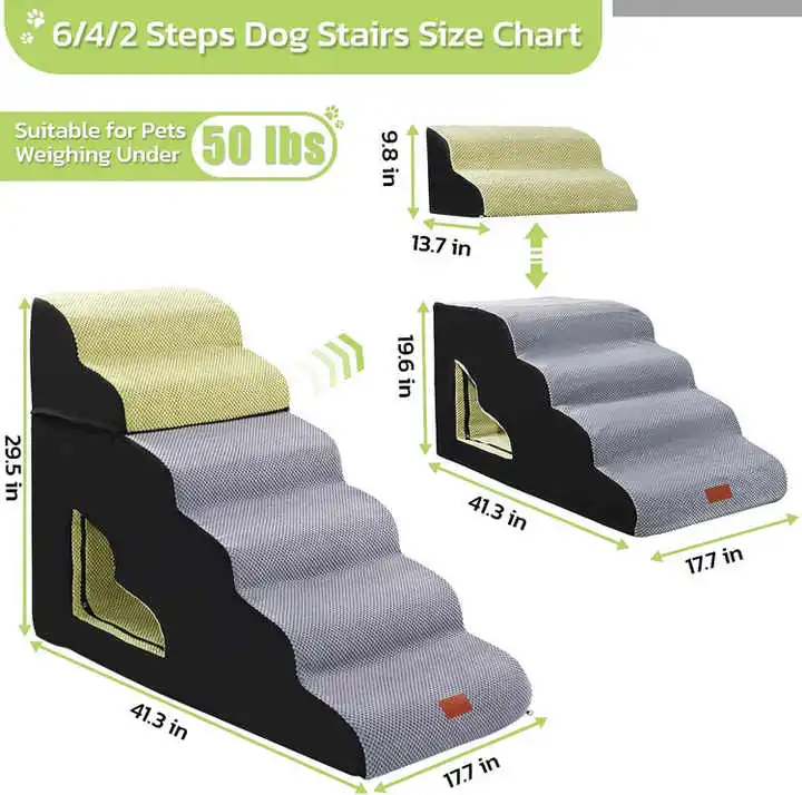 6 Steps Soft Foam Spliced Pet Stairs for High Bed