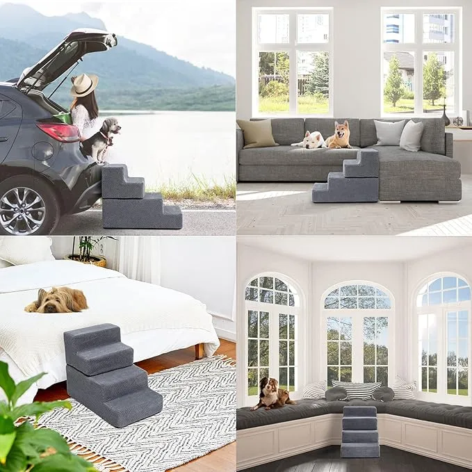 4-Step Compressible Foam Pets Steps For Dogs and Smaller Elder Pets