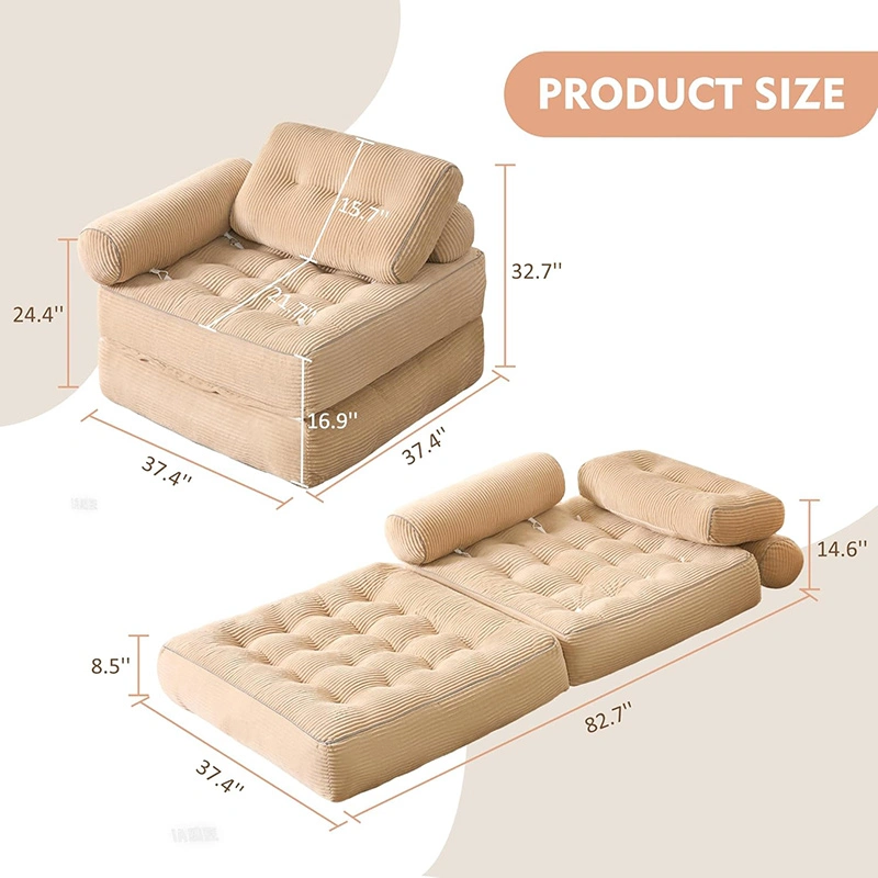 Armrest Folding Floor Couch Bed - Convertible Sleeper Chair