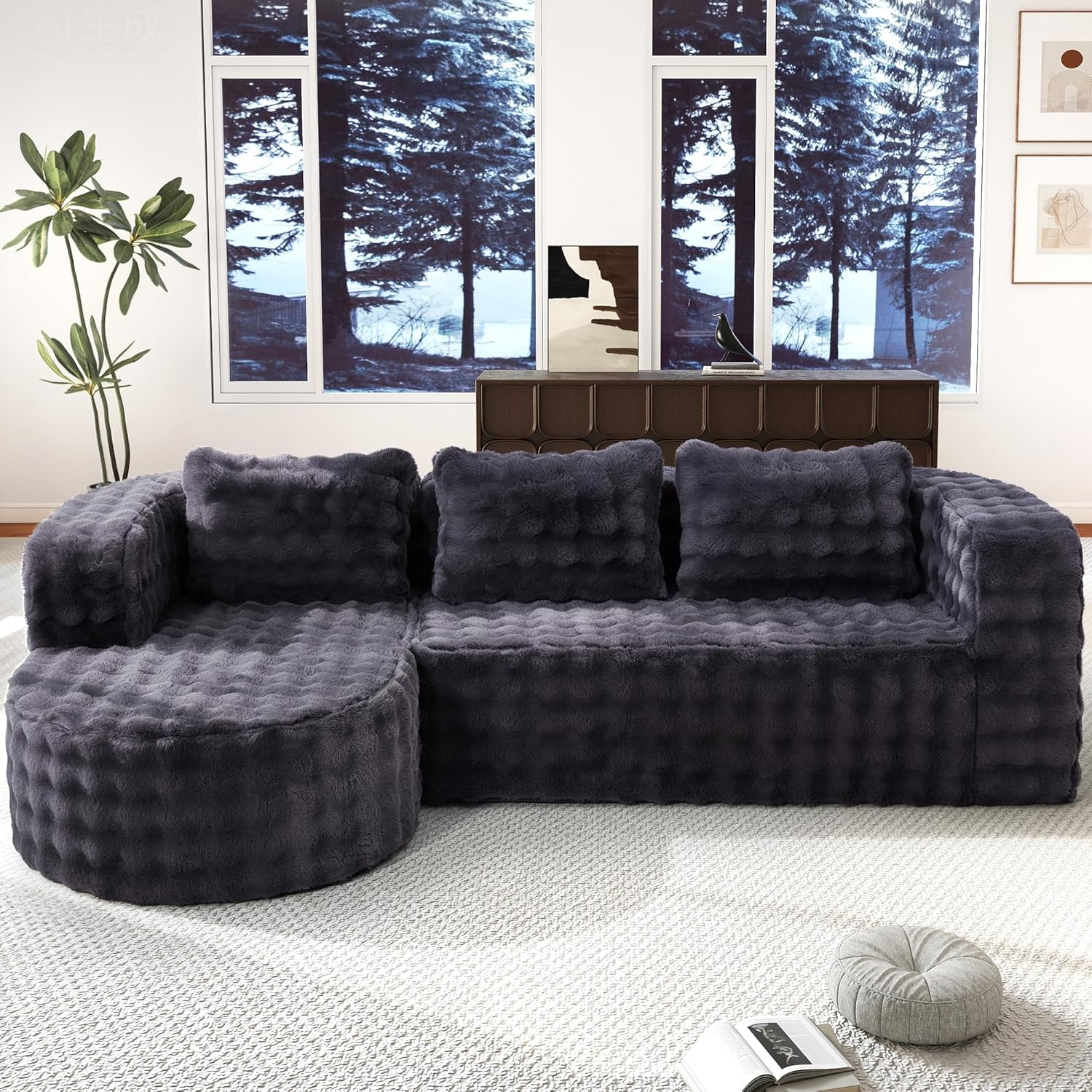 96" 3 Seater Cloud Sectional Boneless Couch with L Shaped Chaise