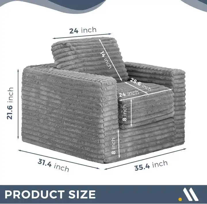 Single Compressed Foam Sofa Chair with 2 Pillows