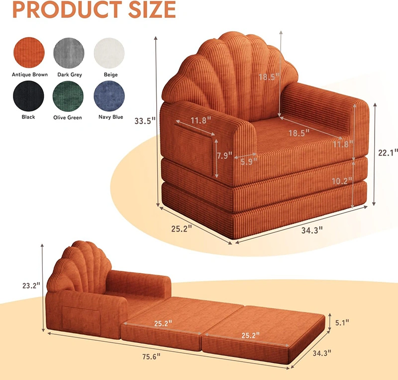 Shell Shape 2-in-1 Folding Sofa Bed with Freestanding Back