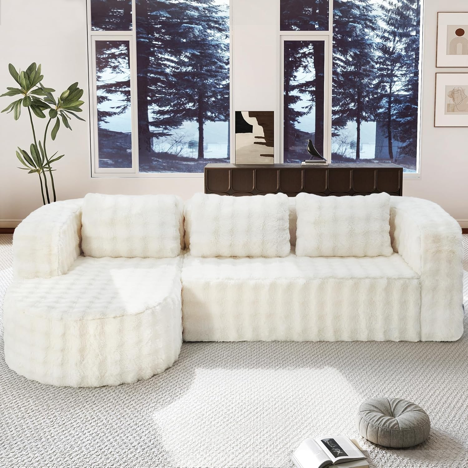 96" 3 Seater Cloud Sectional Boneless Couch with L Shaped Chaise