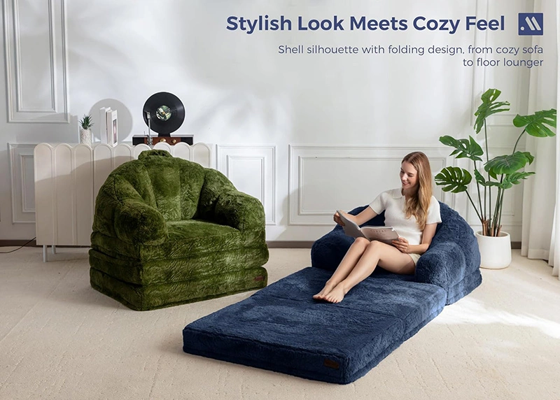 2 in 1 Flipout Floor Sofa Bed -  Shell Shape Folding Lounger