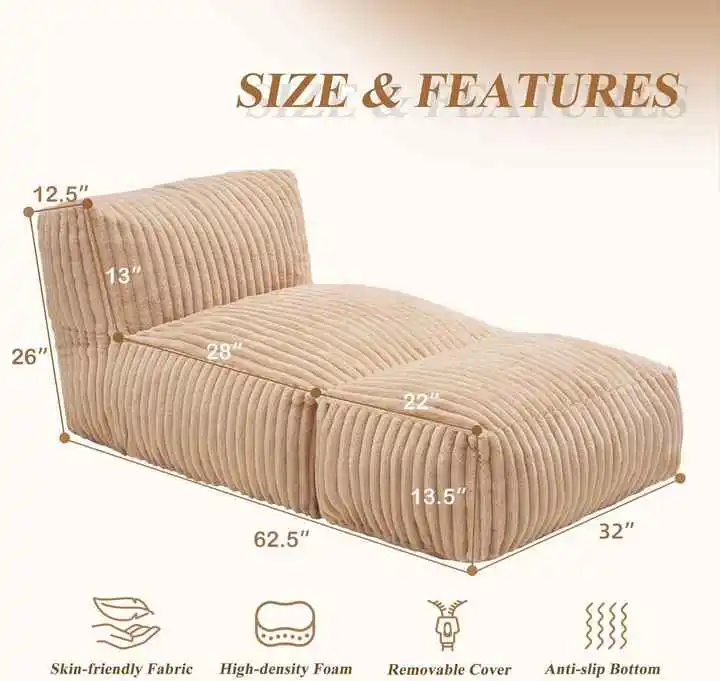 Cordury Bean Bag Sofa Chair with Ottoman