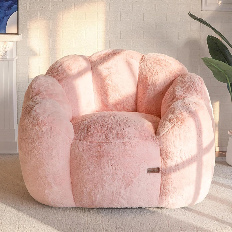 Floral Shaped Reading Sofa Chair With Faux Fur Cover