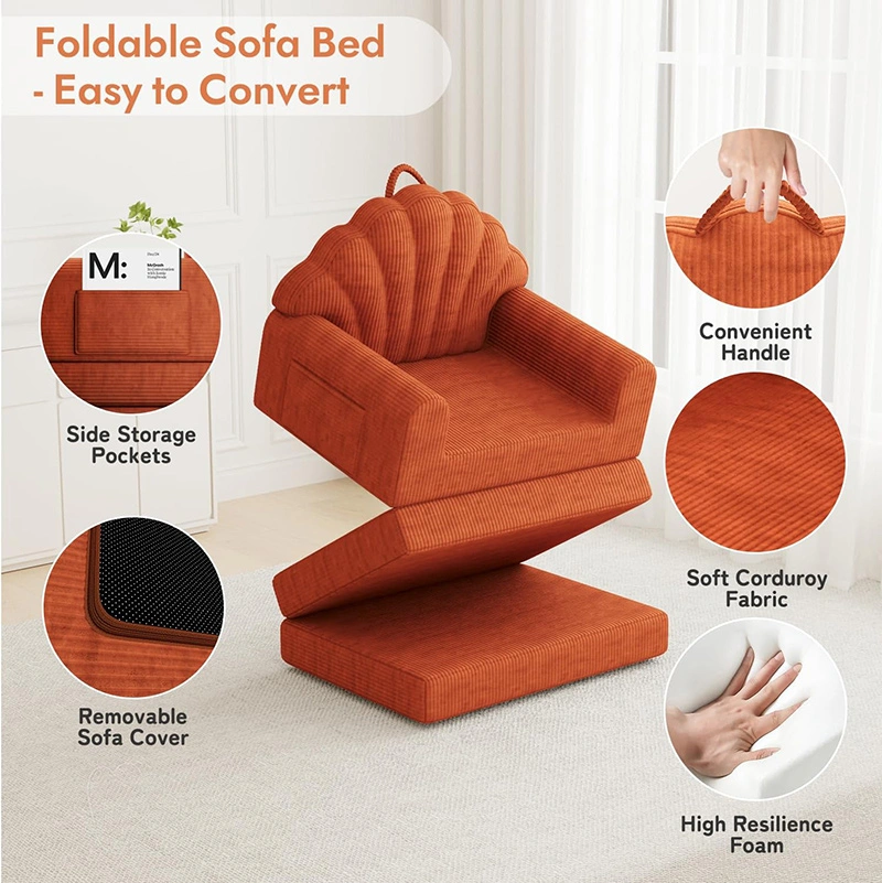 Shell Shape 2-in-1 Folding Sofa Bed with Freestanding Back