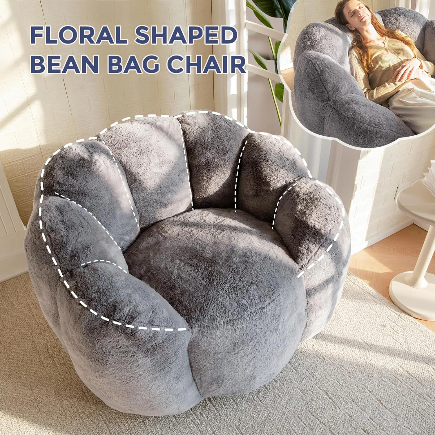 Floral Shaped Reading Sofa Chair With Faux Fur Cover