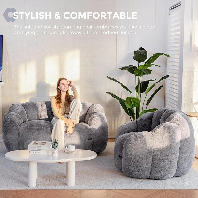 Floral Shaped Reading Sofa Chair With Faux Fur Cover