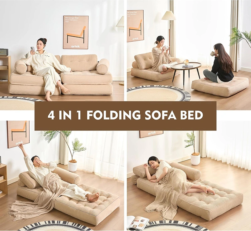 Armrest Folding Floor Couch Bed - Convertible Sleeper Chair