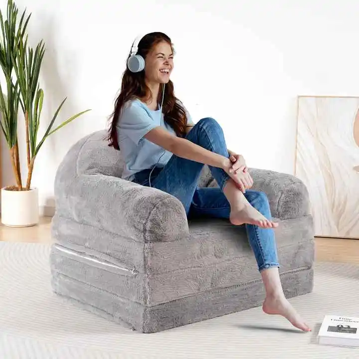 Ergonomic Faux Fur Folding Sofa Bed