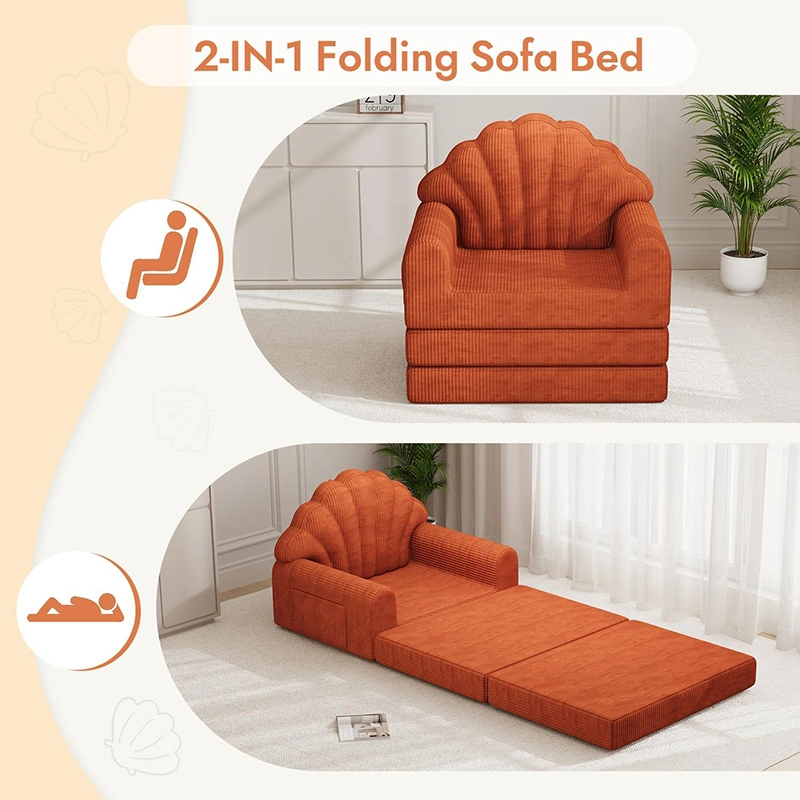 Shell Shape 2-in-1 Folding Sofa Bed with Freestanding Back