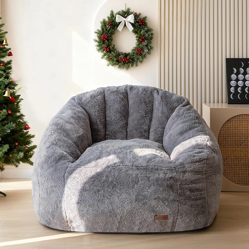 Seashell Shape Faux Fur Bean Bag Sofa: Compression Package