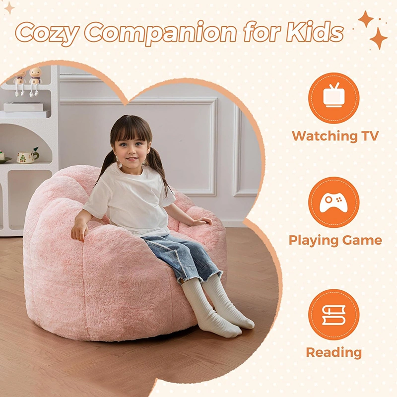 Floral Kids Bean Bag Sofa - Plush Faux Fur Toddler Couch