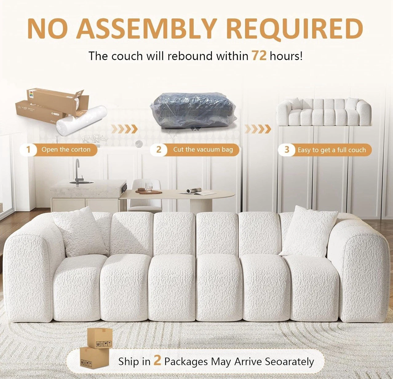 96" Boneless Cloud Modular Sectional Sofa with Deep Seat