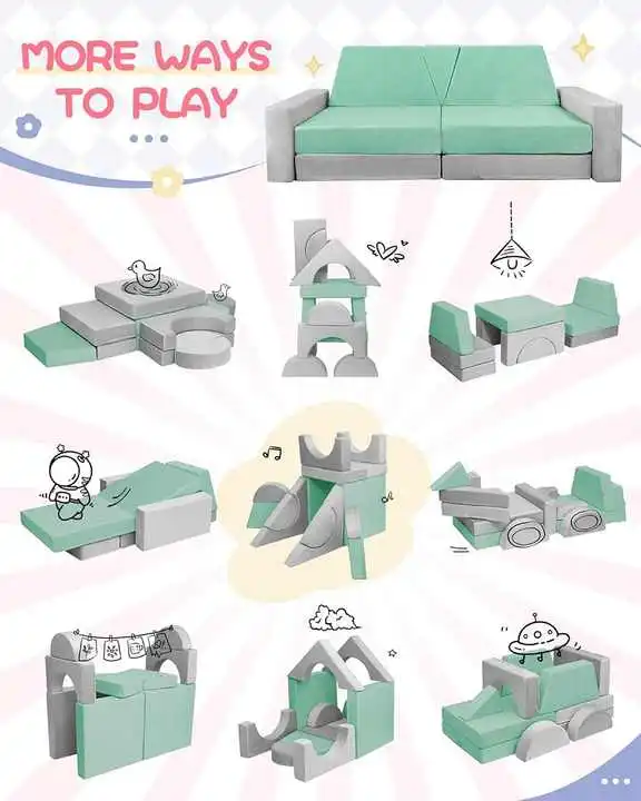 15pcs Kids Playroom Modular Couch and Building Kits