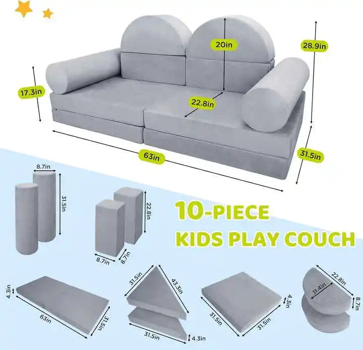10pcs Extra-large Kids Modular Couch & DIY Play Blocks