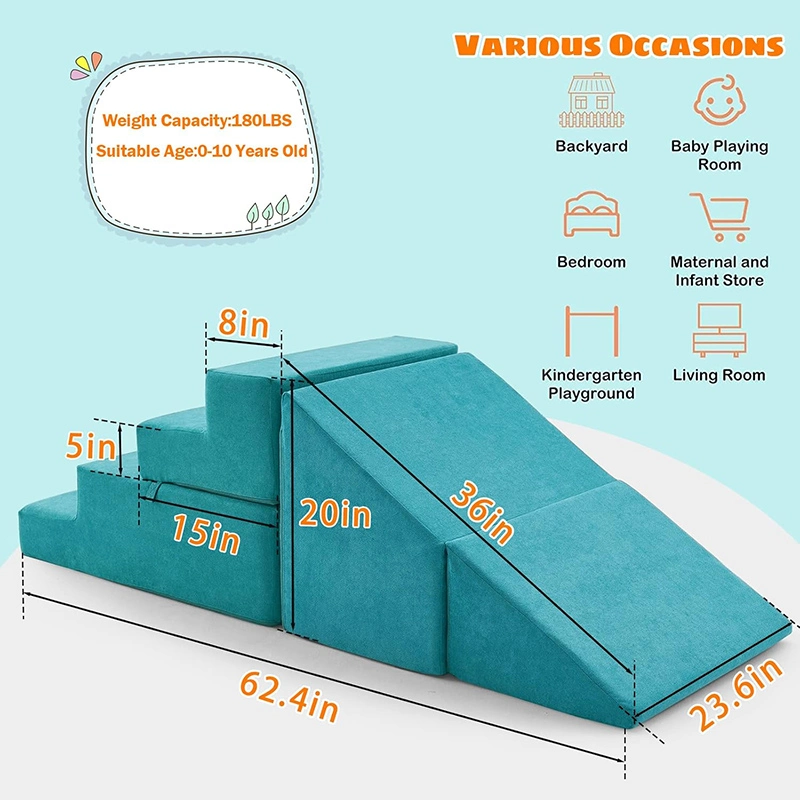 4pcs Safe Soft Foam Climbing Blocks with Slide Stairs