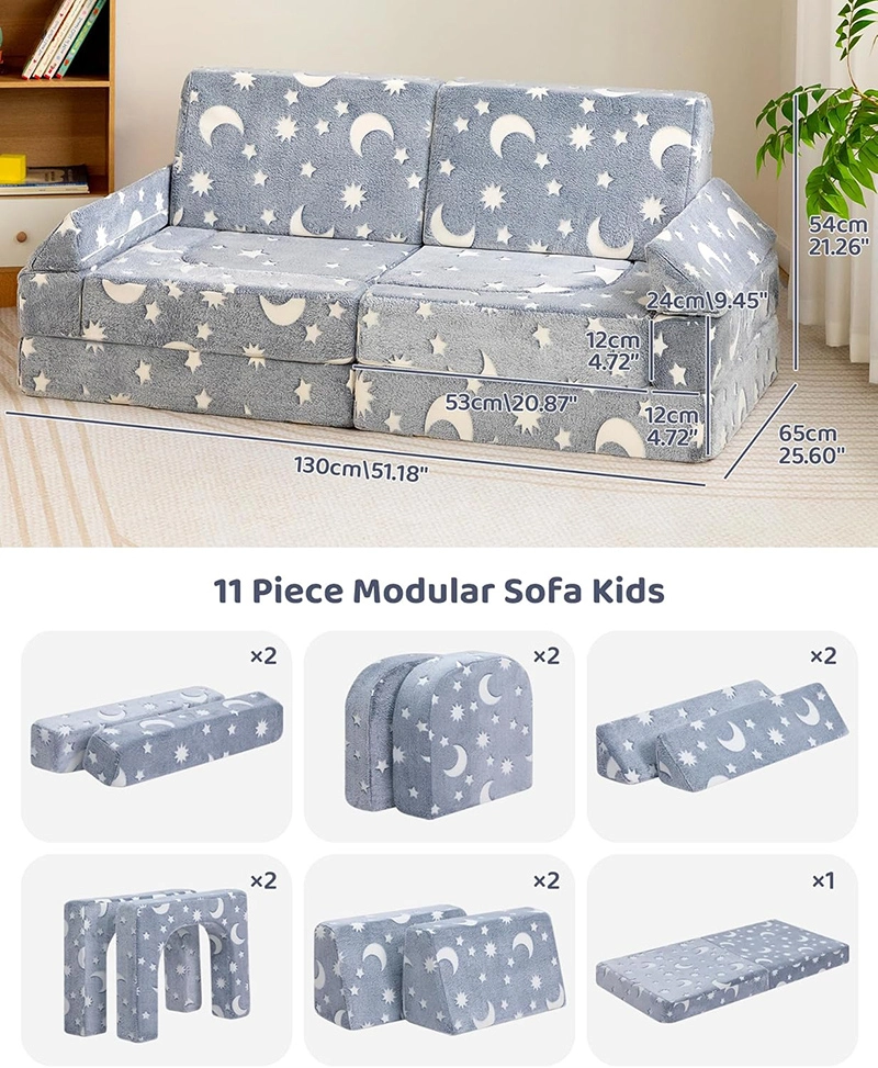 11pcs Kids Versatile Modular Couch with Green Glow